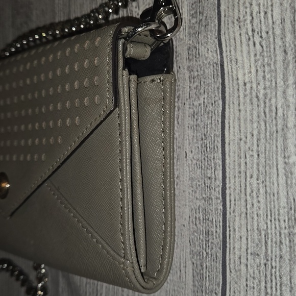 Rebecca Minkoff Leather Crossbody Envelope Chain Strap Clutch Bag Gray/Silver - Picture 8 of 14